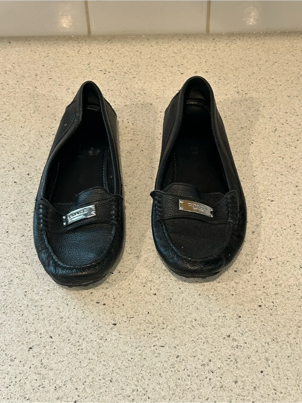 Coach Women’s Black Leather Moccasin Flats, Size 7 1/2